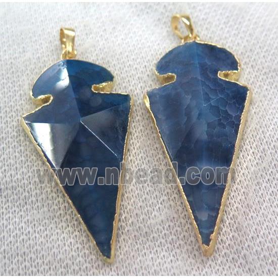 point agate pendant, arrowhead, blue