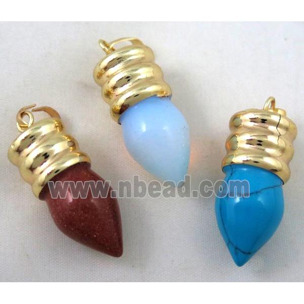 mixed gemstone bullet pendant, gole plated