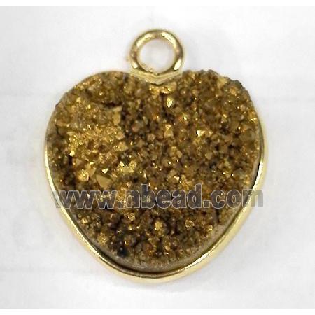 druzy quartz heart pendant, gold plated