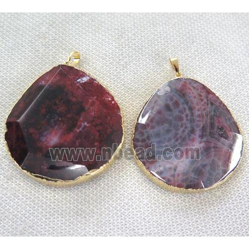 red agate pendant, faceted teardrop, gold plated