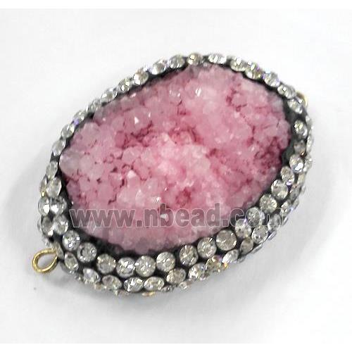 pink druzy quartz connector paved rhinestone, freeform