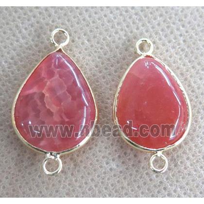 red Agate Connector, teardrop, gold plated