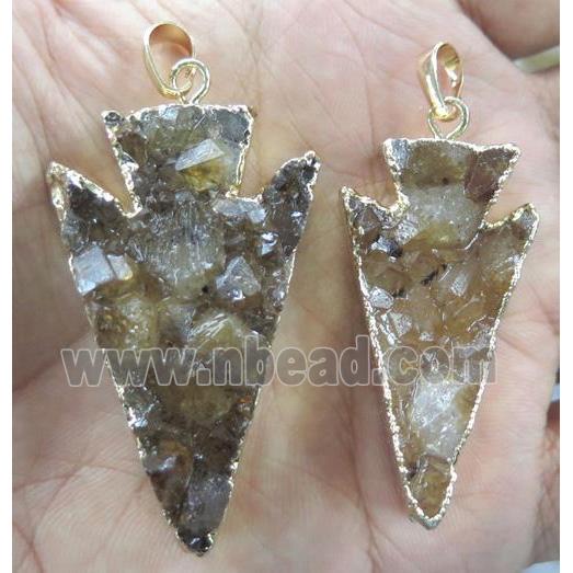 Citrine Druzy arrowhead Pendant, gold plated
