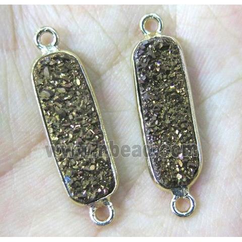 druzy quartz connector, rectangle, brown electroplated