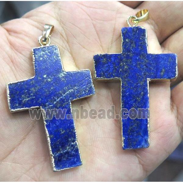 lapis lazuli cross pendant, gold plated