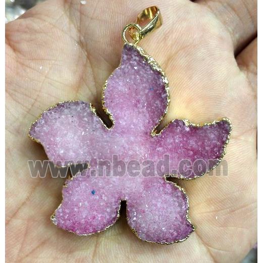 druzy quartz pendant, flower, purple