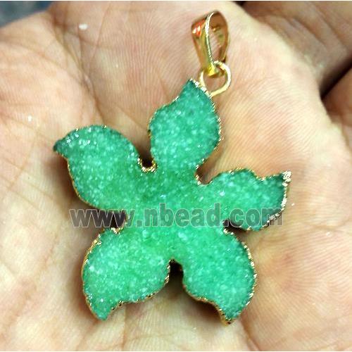 druzy quartz pendant, flower, green