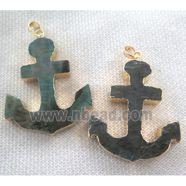 green agate anchor pendant, gold plated