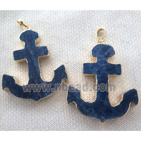 blue agate pendant, anchor, gold plated