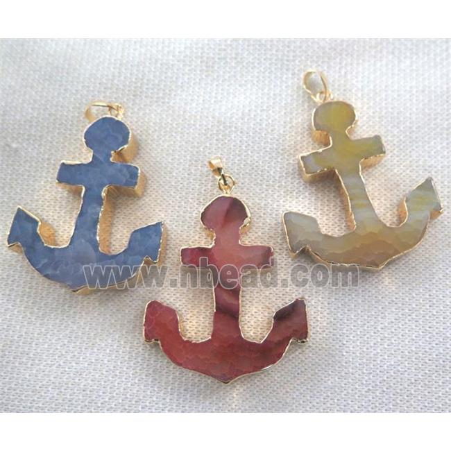 agate pendant, anchor, mixed color