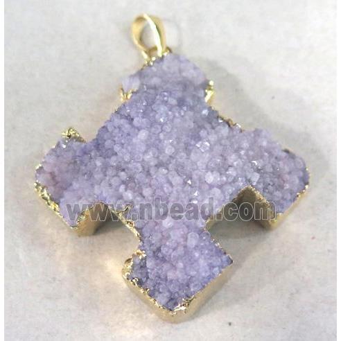 purple quartz druzy cross pendant