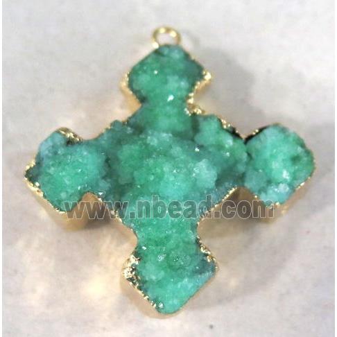 green quartz druzy cross pendant