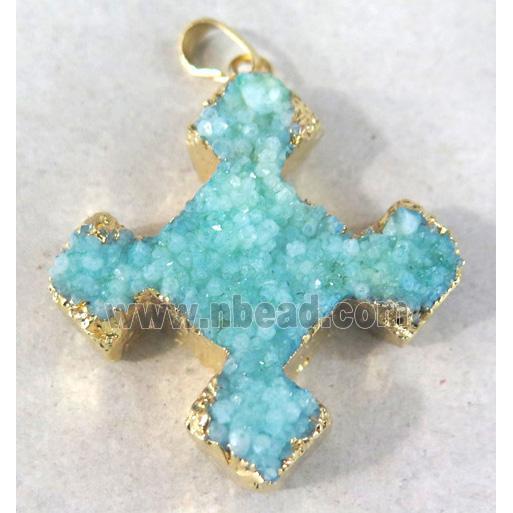 blue quartz druzy cross pendant