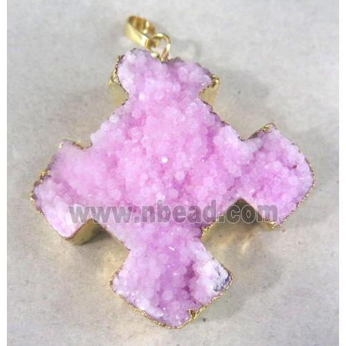 pink quartz druzy cross pendant