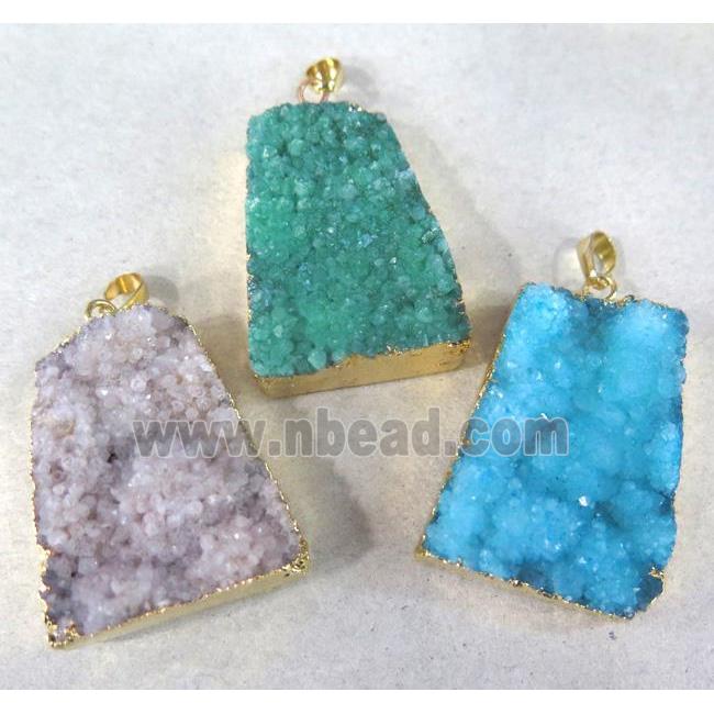 quartz druzy pendant, trapeziform, mixed color