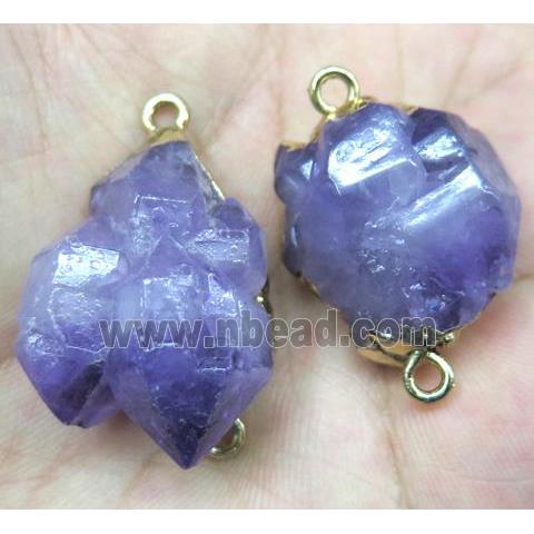 cluster Amethyst point connector, freeform, gold plated