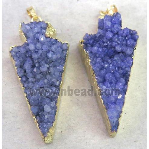 purple druzy quartz pendant, arrowhead