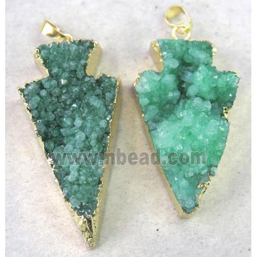 druzy quartz pendant, arrowhead, green