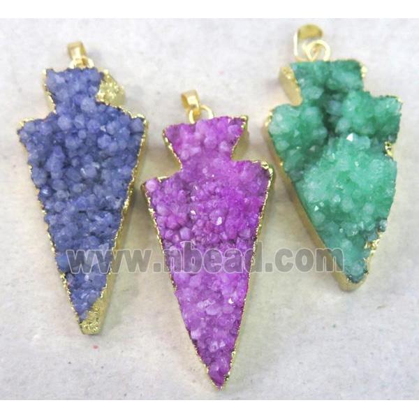 quartz druzy pendant, arrowhead, mixed color