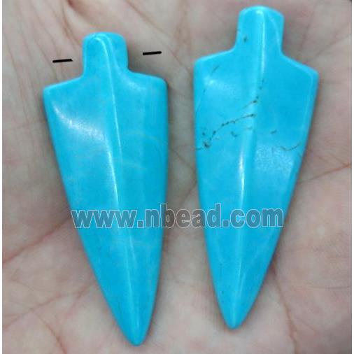 blue turquoise arrowhead pendant, dyed