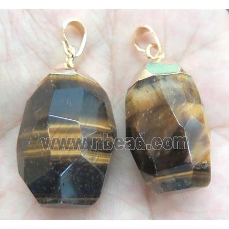tiger eye stone pendant, faceted freeform, gold plated