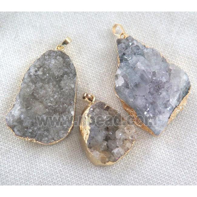 druzy agate pendant, freeform, gold plated