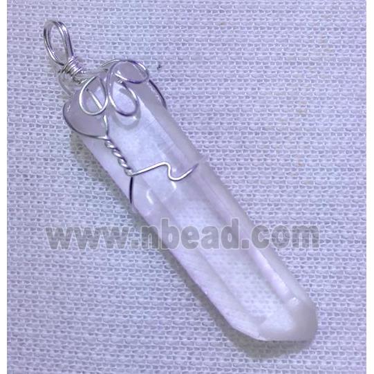 wire wrapped clear quartz stick pendant