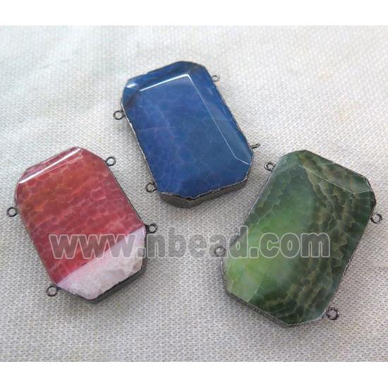 agate connector, rectangle, mixed color, black plated