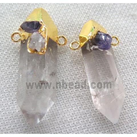 clear quartz bullet pendant with gems, freeform