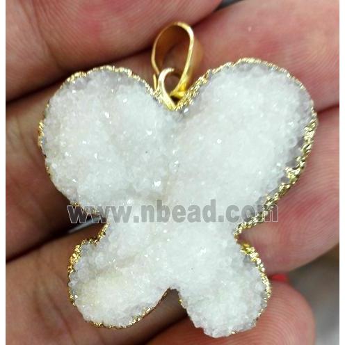 druzy quartz pendant, butterfly
