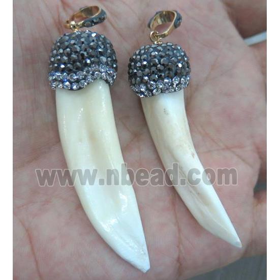 white wolftooth pendant paved rhinestone, horn