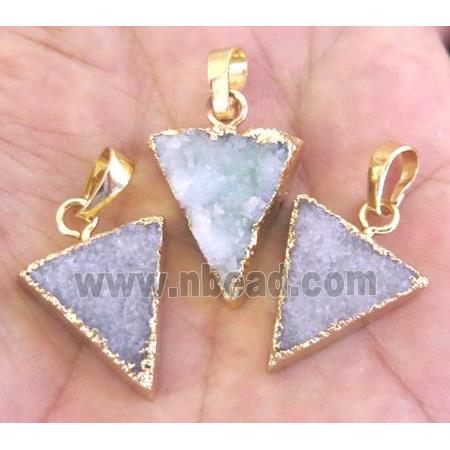 white quartz druzy triangle pendant, gold plated