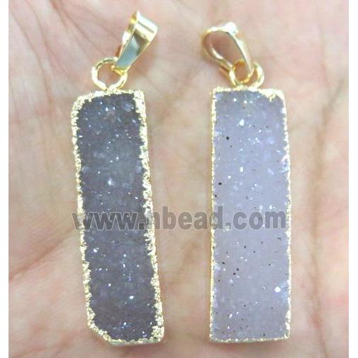 AA-grade agate druzy pendant, rectangle, gold plated