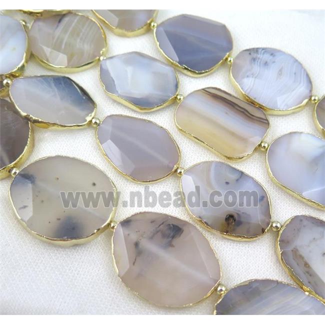 Heihua agate bead, faceted freeform, gold plated
