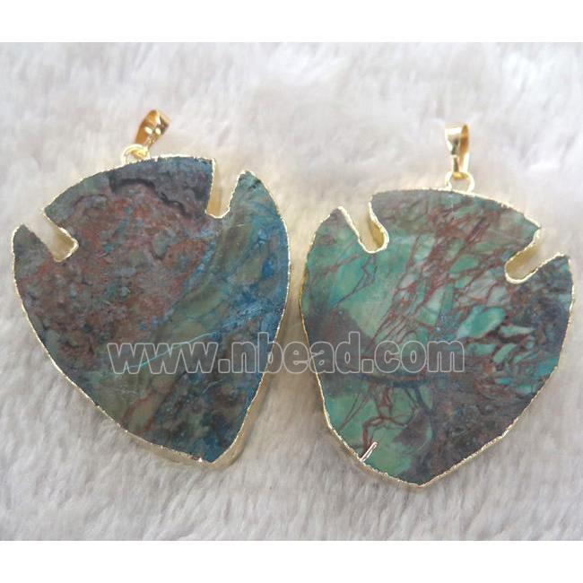 Ocean Jasper pendant, arrowhead, gold plated