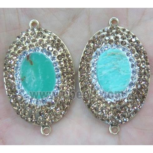 Australian Chrysoprase connector with rhinestone, oval, gold plated