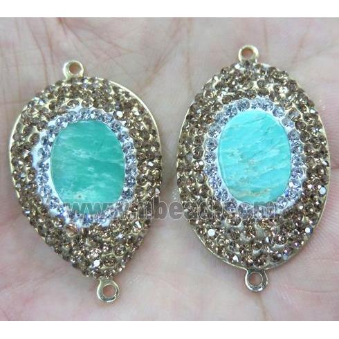 Australian Chrysoprase connector with rhinestone, mix shape, gold plated