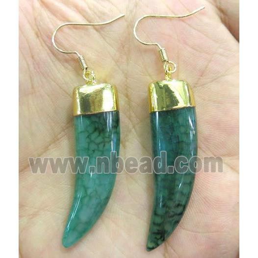 green agate horn earring, gold plated