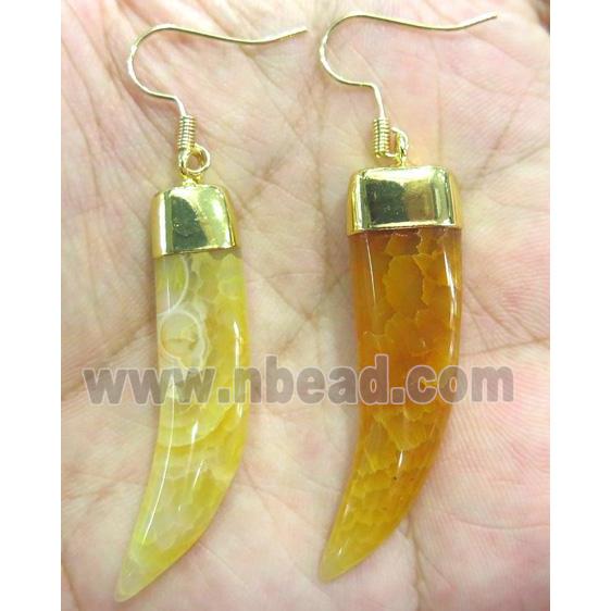 yellow agate horn earring, gold plated