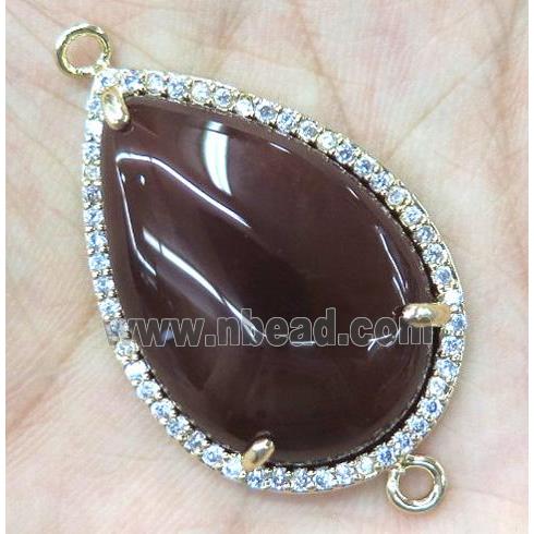 red agate connector with rhinestone, teardrop