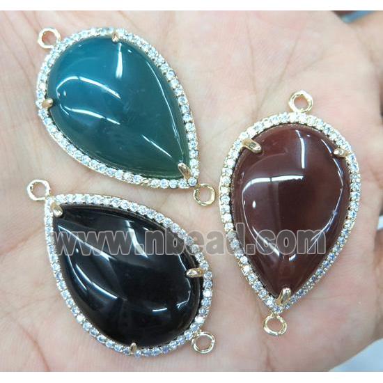 agate connector with rhinestone, teardrop, mixed color