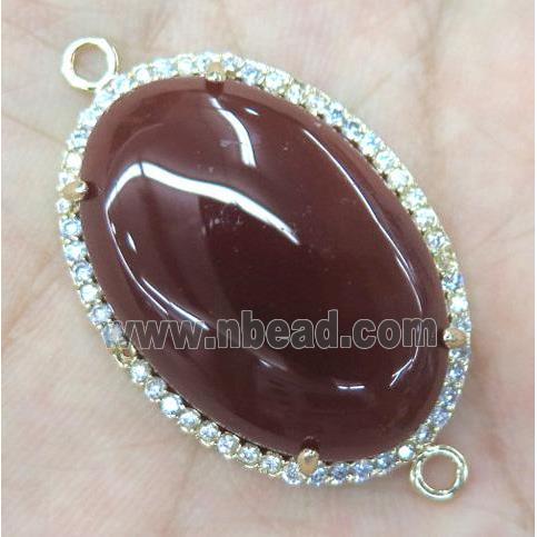 red agate connector with rhinestone, oval