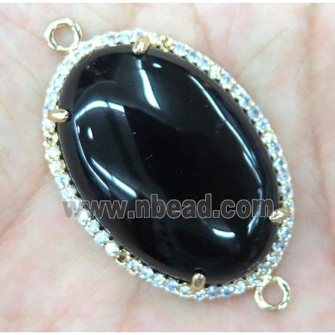 black agate connector with rhinestone, oval