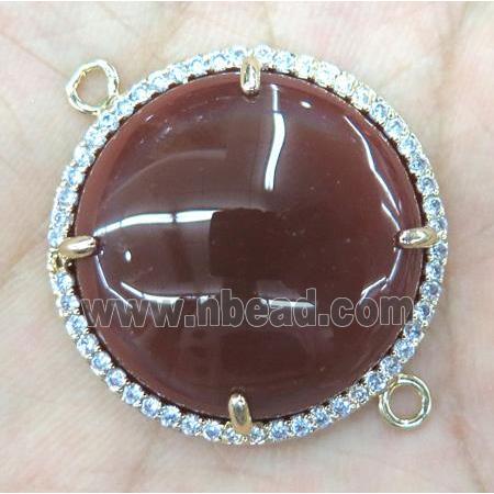 red agate connector with rhinestone, round