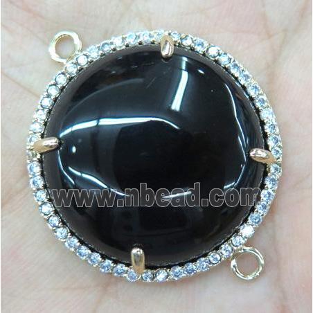 black agate connector with rhinestone, round