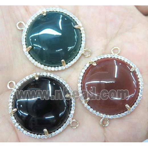 agate connector with rhinestone, round, mix color