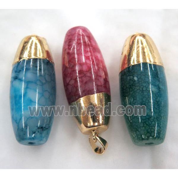 agate pendant, barrel, mixed color