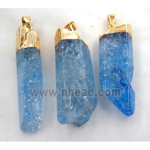 blue quartz druzy stick pendant, freeform