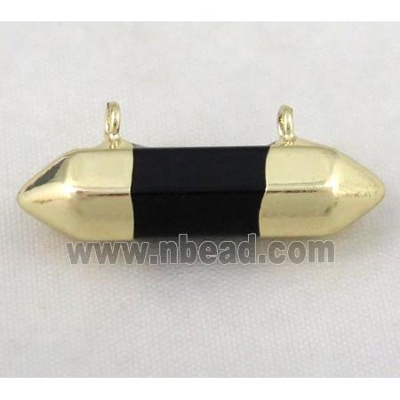 black onyx agate pendant with 2holes, bullet, gold plated