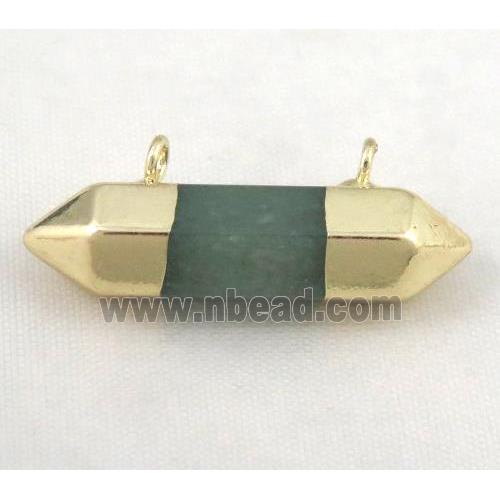 green aventurine bullet pendant with 2holes, gold plated